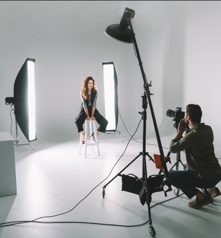 Professional portrait session in a photography studio